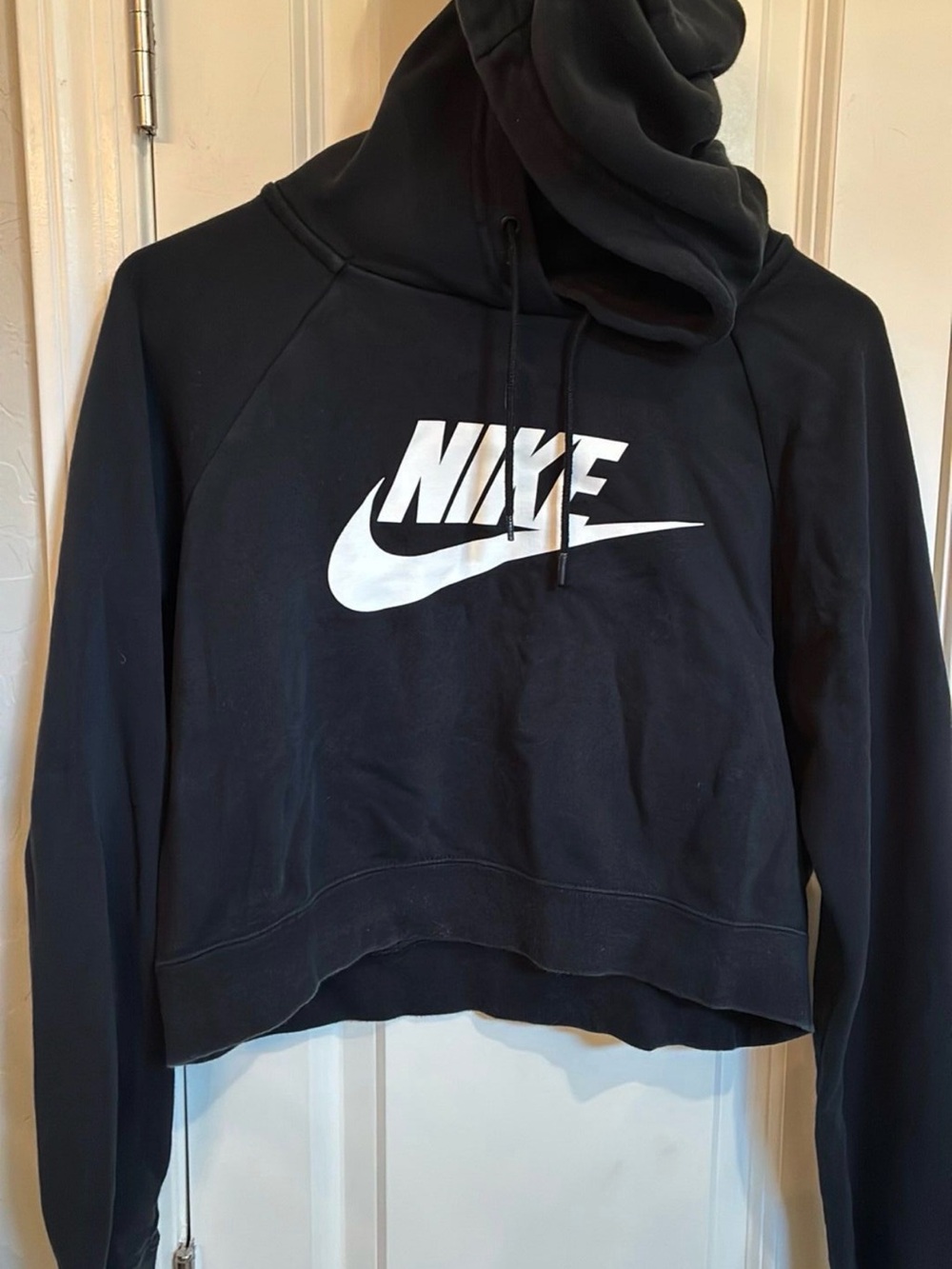 Nike Black Cropped Hoodie with White Logo